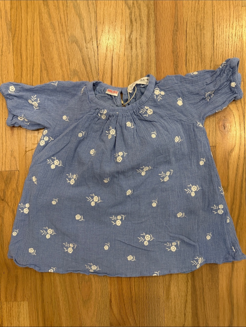 Zara Toddler Lined Blue Floral Embroidered Girls' Blouse